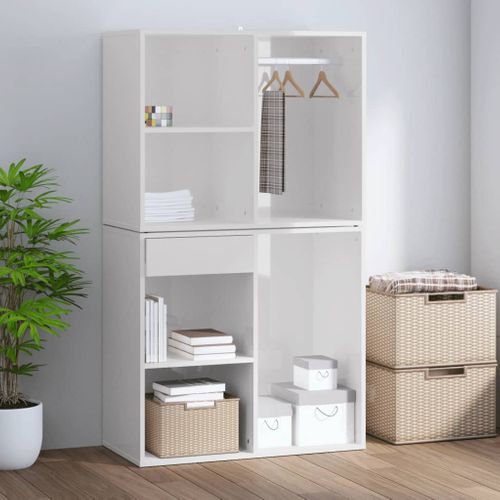 Armoire De Rangement - Armoire De Chambre Blanc Brillant 80x40x65cm Bois D'ingénierie