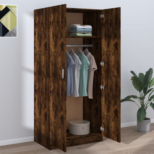 Armoire De Rangement - Armoire De Chambre Chêne Fumé 80x52x180 Cm Bois D'ingénierie