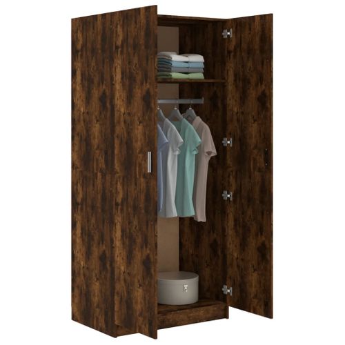 Armoire De Rangement - Armoire De Chambre Chêne Fumé 80x52x180 Cm Bois D'ingénierie