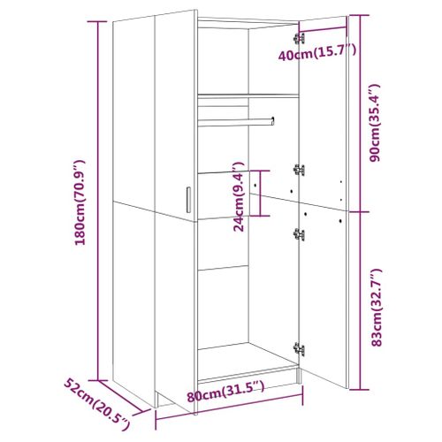 Armoire De Rangement - Armoire De Chambre Chêne Fumé 80x52x180 Cm Bois D'ingénierie