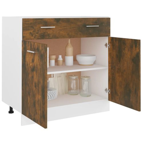 Meuble Bas De Cuisine - Armoire De Cuisine à Tiroir Chêne Fumé 80x46x81,5 Cm