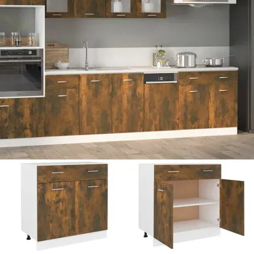 Meuble Bas De Cuisine - Armoire De Cuisine à Tiroir Chêne Fumé 80x46x81,5 Cm