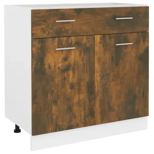 Meuble Bas De Cuisine - Armoire De Cuisine à Tiroir Chêne Fumé 80x46x81,5 Cm