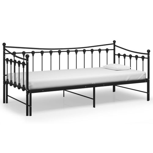 Lit Gigogne - Lit Contemporain - Cadre De Lit Extensible Noir Métal 90x200cm