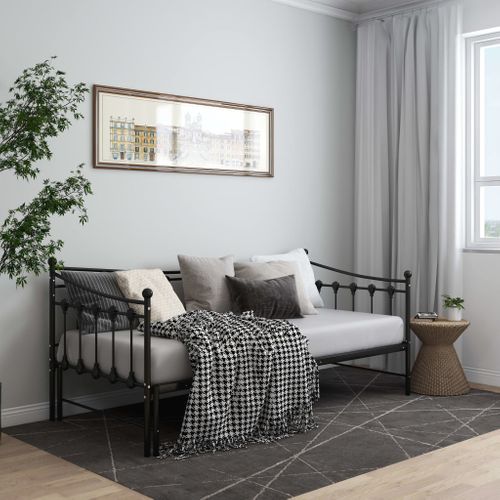 Lit Gigogne - Lit Contemporain - Cadre De Lit Extensible Noir Métal 90x200cm