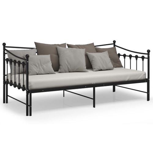 Lit Gigogne - Lit Contemporain - Cadre De Lit Extensible Noir Métal 90x200cm