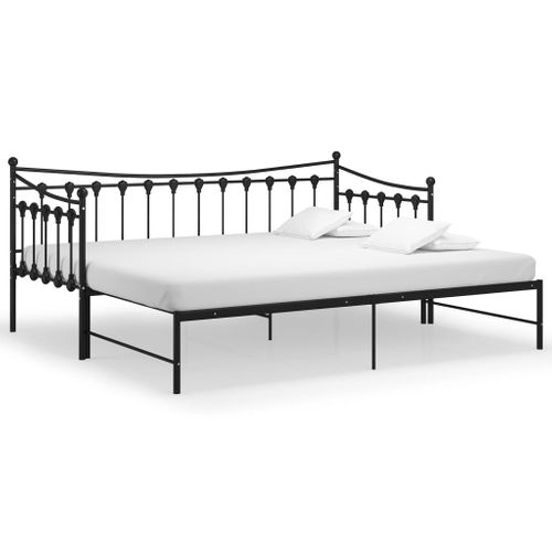 Lit Gigogne - Lit Contemporain - Cadre De Lit Extensible Noir Métal 90x200cm