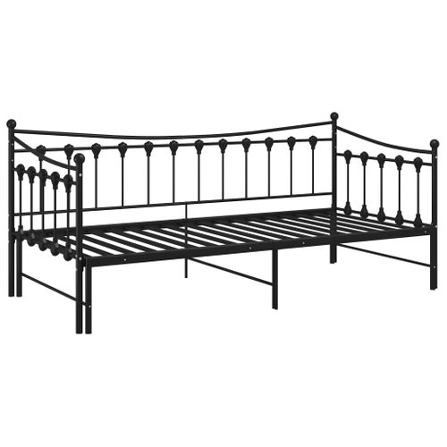 Lit Gigogne - Lit Contemporain - Cadre De Lit Extensible Noir Métal 90x200cm