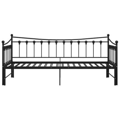 Lit Gigogne - Lit Contemporain - Cadre De Lit Extensible Noir Métal 90x200cm