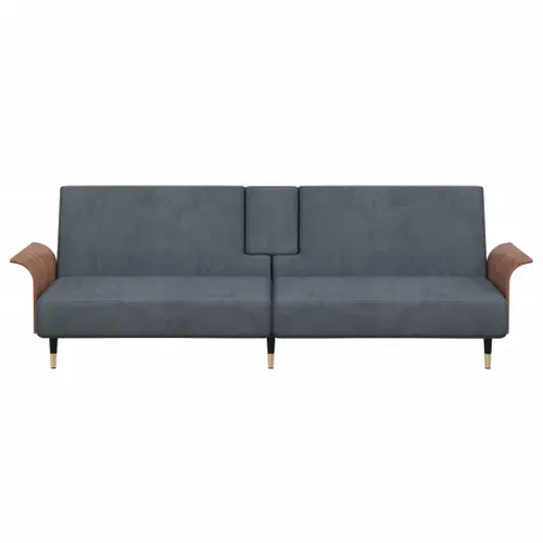 Canapé Convertible - Canapé-lit Avec Porte-gobelets Gris Foncé Velours - 224x89x70cm