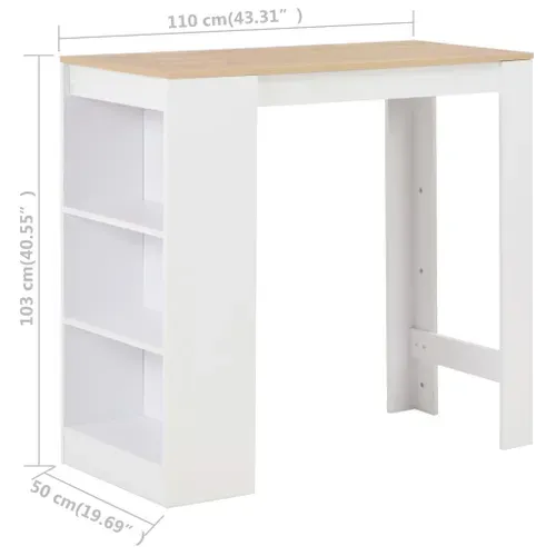 Table De Bar - Table Haute - Table à Manger Avec Étagère Blanc 110x50x103 Cm