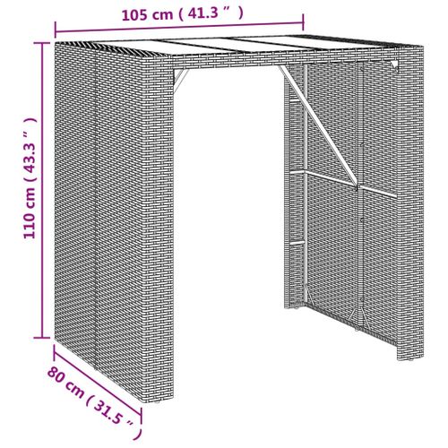 Table De Bar - Table Haute - Table à Manger Et Dessus En Verre Gris 105x80x110 Cm Poly Rotin