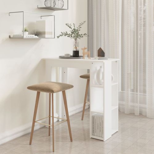 Table De Bar - Table Haute - Table à Manger Et Étagère Blanc 102x50x103,5 Cm Bois D'ingénierie