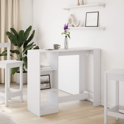 Table De Bar - Table Haute - Table à Manger Et Étagère Blanc 124x46x103,5 Cm Bois D'ingénierie