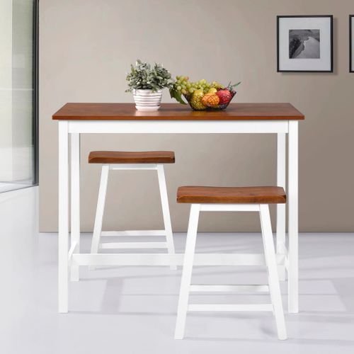 Ensemble 3 Pièces Table De Bar Et Tabouret - Table Haute - Table à Manger Bois Massif
