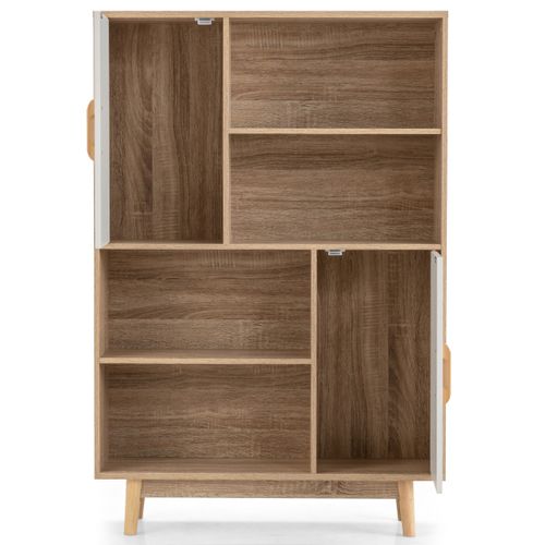 Bibliothèque - Étagère 4 Niveaux 80 X 24 X 119,5 Cm Meuble Avec Portes Et Anti-basculement Blanc