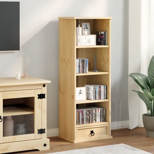 Bibliothèque - Meuble De Rangement à Cd/dvd Corona 40x30x110 Cm Bois De Pin Massif
