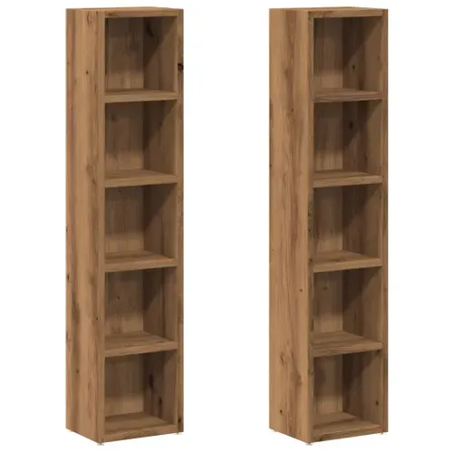 Lot De 2 Bibliothèques - Meuble De Rangement à Cd/dvd Chêne Artisanal 21x16x93,5 Cm