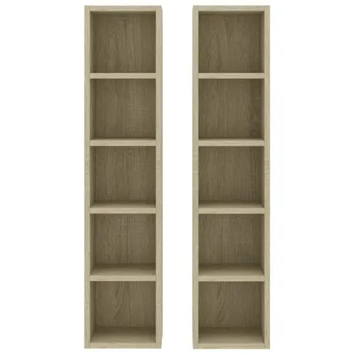 Lot De 2 Bibliothèques - Meuble De Rangement à Cd/dvd Chêne Sonoma 21x16x93,5cm Bois D'ingénierie