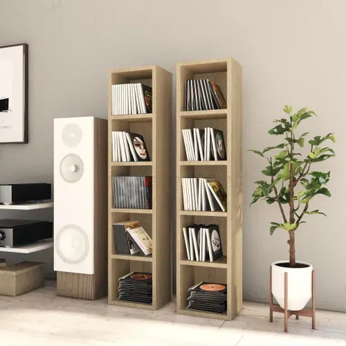 Lot De 2 Bibliothèques - Meuble De Rangement à Cd/dvd Chêne Sonoma 21x16x93,5cm Bois D'ingénierie