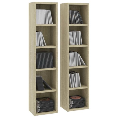 Lot De 2 Bibliothèques - Meuble De Rangement à Cd/dvd Chêne Sonoma 21x16x93,5cm Bois D'ingénierie