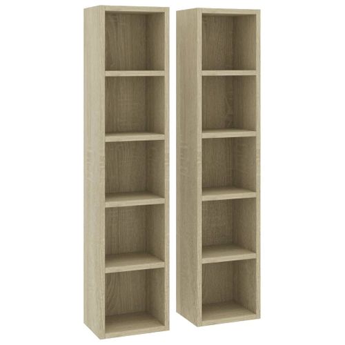 Lot De 2 Bibliothèques - Meuble De Rangement à Cd/dvd Chêne Sonoma 21x16x93,5cm Bois D'ingénierie