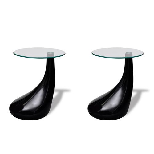 Lot De 2 Tables Basses - Table De Salon Verre Rond Noir Brillant