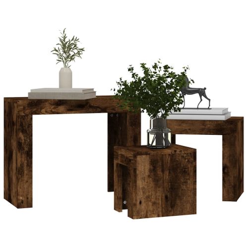 3 Pièces Tables Basses Gigognes - Tables De Salon Chêne Fumé Bois D'ingénierie