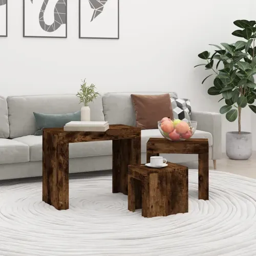 3 Pièces Tables Basses Gigognes - Tables De Salon Chêne Fumé Bois D'ingénierie