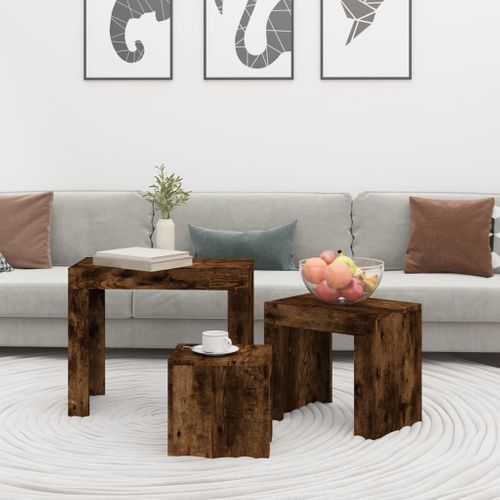 3 Pièces Tables Basses Gigognes - Tables De Salon Chêne Fumé Bois D'ingénierie
