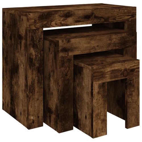 3 Pièces Tables Basses Gigognes - Tables De Salon Chêne Fumé Bois D'ingénierie