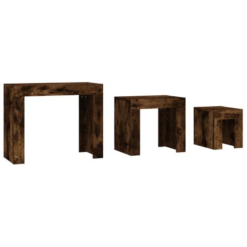 3 Pièces Tables Basses Gigognes - Tables De Salon Chêne Fumé Bois D'ingénierie