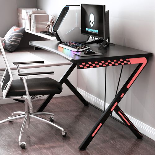 Bureau Gaming Bureau Gamer - 116x75x77 Cm Cadre En Métal Avec Repose-pieds Réglables