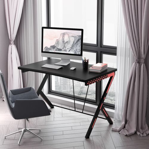 Bureau Gaming Bureau Gamer - 116x75x77 Cm Cadre En Métal Avec Repose-pieds Réglables
