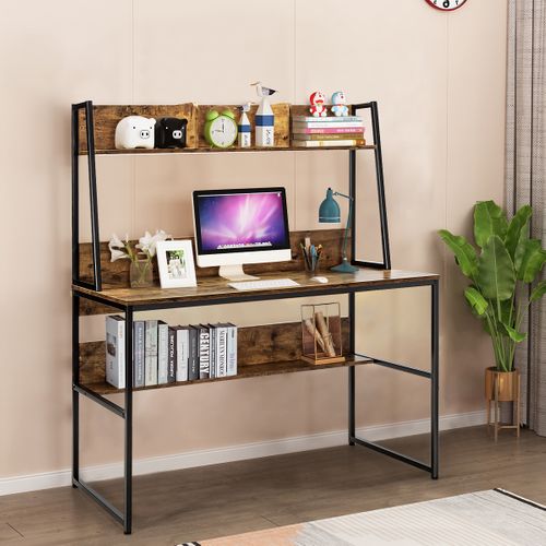 Bureau D'ordinateur Bureau D'étude Avec Niche Et Bibliothèque 120x57x140cm Café