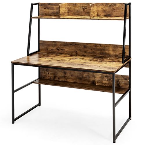 Bureau D'ordinateur Bureau D'étude Avec Niche Et Bibliothèque 120x57x140cm Café