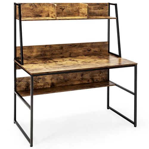 Bureau D'ordinateur Bureau D'étude Avec Niche Et Bibliothèque 120x57x140cm Café