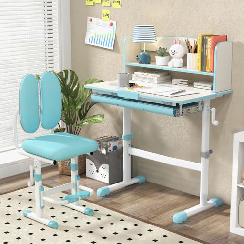 Bureau D'etude Pour Enfants Réglable En Hauteur Plateau Inclinable Avec Huche 80x51x81,5-104cm Bleu