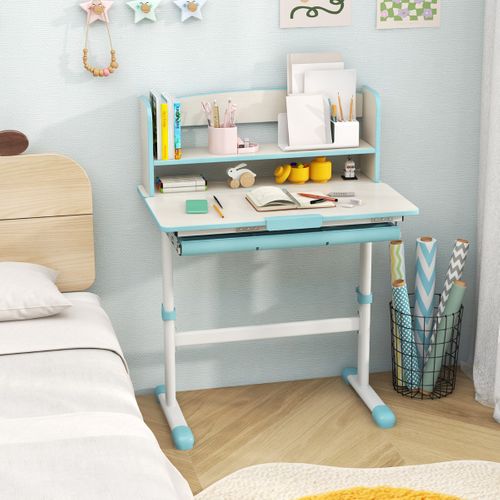 Bureau D'etude Pour Enfants Réglable En Hauteur Plateau Inclinable Avec Huche 80x51x81,5-104cm Bleu
