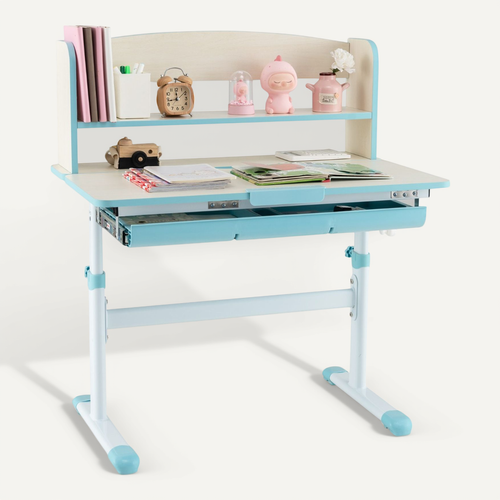 Bureau D'etude Pour Enfants Réglable En Hauteur Plateau Inclinable Avec Huche 80x51x81,5-104cm Bleu