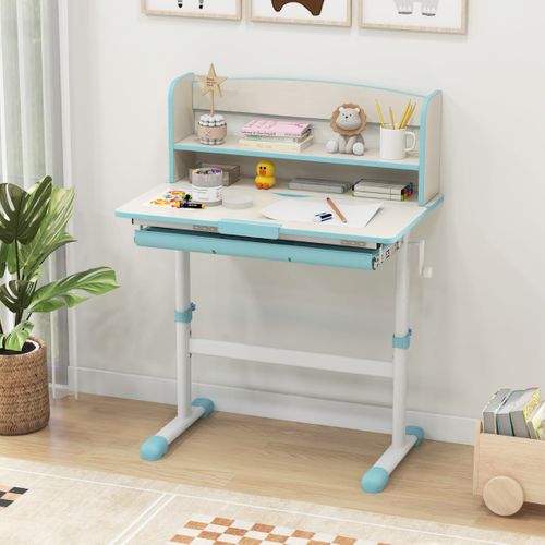 Bureau D'etude Pour Enfants Réglable En Hauteur Plateau Inclinable Avec Huche 80x51x81,5-104cm Bleu