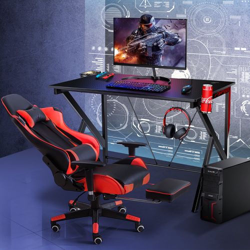 Bureau Gamer Bureau Gaming Avec Stockage Vidéo Porte-gobelet Et Crochet 115x73x76,5cm