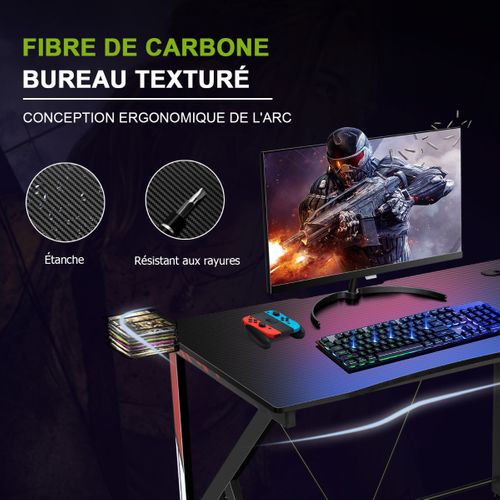Bureau Gamer Bureau Gaming Avec Stockage Vidéo Porte-gobelet Et Crochet 115x73x76,5cm