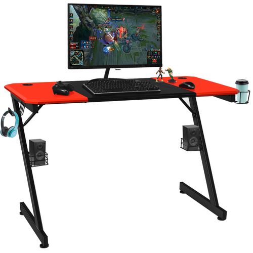 Bureau Gaming Bureau Gamer Bureau D'ordinateur Avec Porte-gobelet Crochet 120x60x76cm Noir+rouge