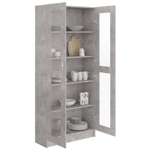 Vitrine, Buffet, Meuble De Rangement Gris Béton 82,5x30,5x185,5 Cm Bois Ingénierie
