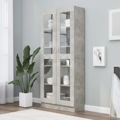Vitrine, Buffet, Meuble De Rangement Gris Béton 82,5x30,5x185,5 Cm Bois Ingénierie