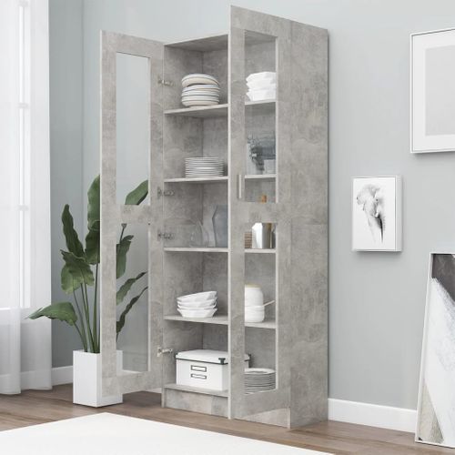 Vitrine, Buffet, Meuble De Rangement Gris Béton 82,5x30,5x185,5 Cm Bois Ingénierie