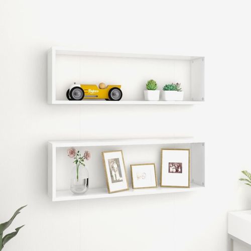 Lot De 2 Étagères Murales - Étagères Flottantes Cube Blanc 80x15x26,5cm Bois D'ingénierie