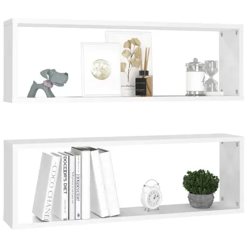 Lot De 2 Étagères Murales - Étagères Flottantes Cube Blanc 80x15x26,5cm Bois D'ingénierie