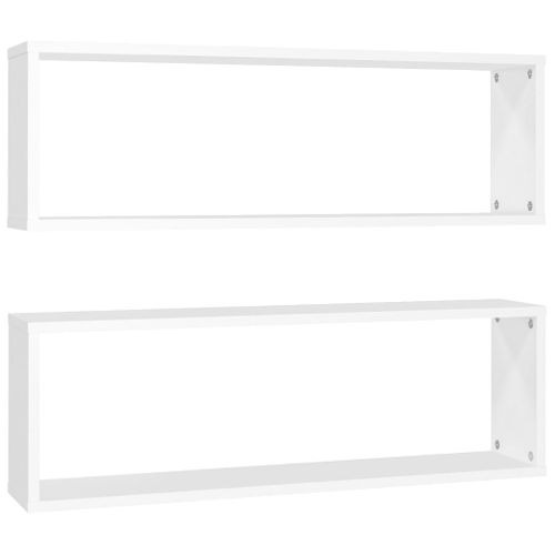 Lot De 2 Étagères Murales - Étagères Flottantes Cube Blanc 80x15x26,5cm Bois D'ingénierie